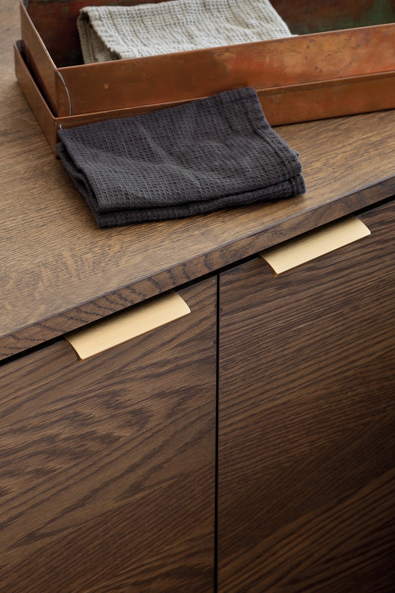 Brushed Bronze "Edge Straight" Tab Drawer Pulls - Forge Hardware Studio