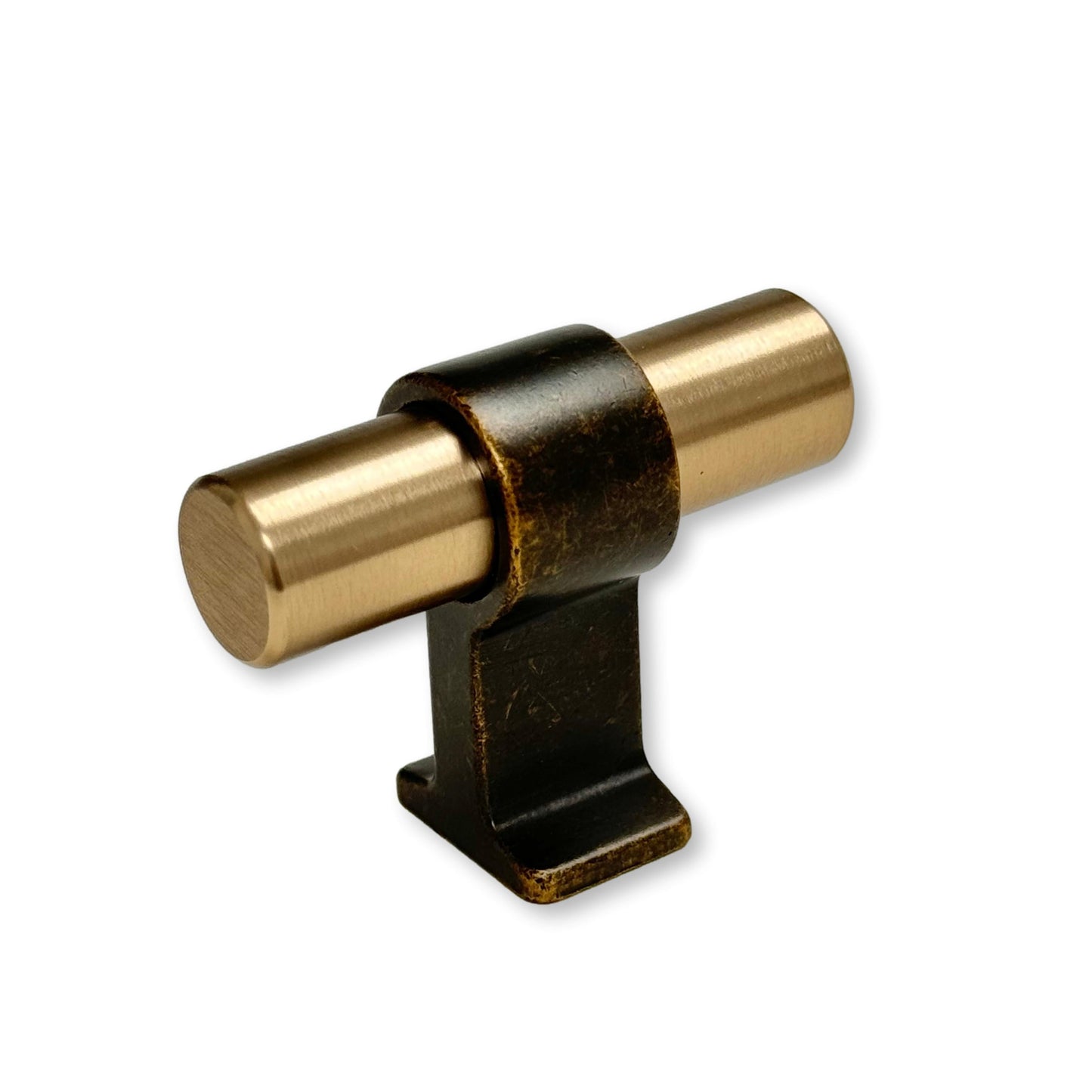 Brushed Bronze "Bond" T-Bar Dual Finish Knob and Pulls - Forge Hardware Studio