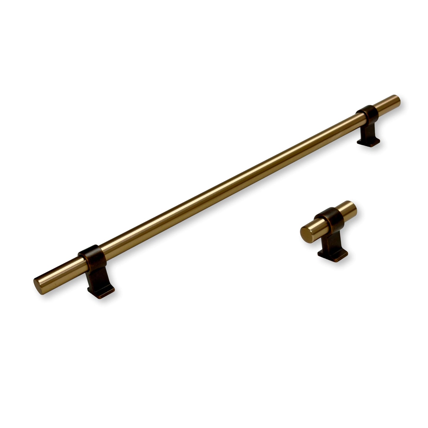 Brushed Bronze "Bond" T-Bar Dual Finish Knob and Pulls - Forge Hardware Studio