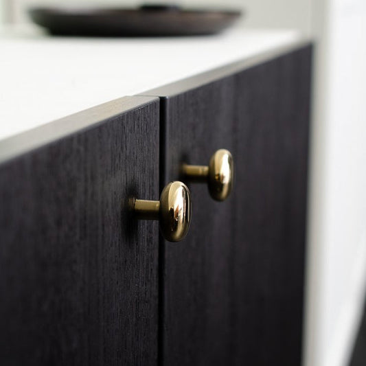Polished Unlacquered Brass "Halo" Round Cabinet Knob and Hook