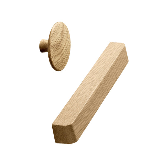 Lacquered Oak Wood "Degree" Cabinet Knob and Cup Drawer Pulls - Forge Hardware Studio