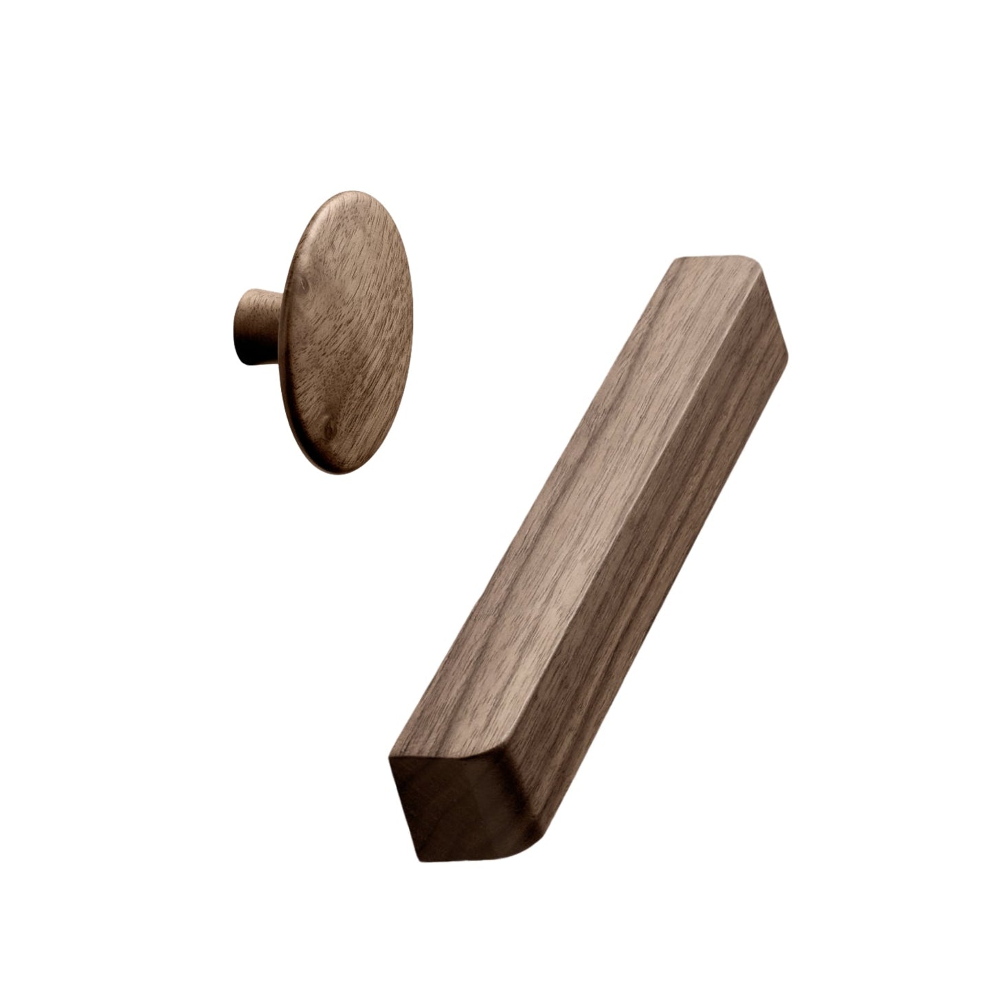 Walnut Wood "Degree" Cabinet Knob and Cup Drawer Pulls - Forge Hardware Studio