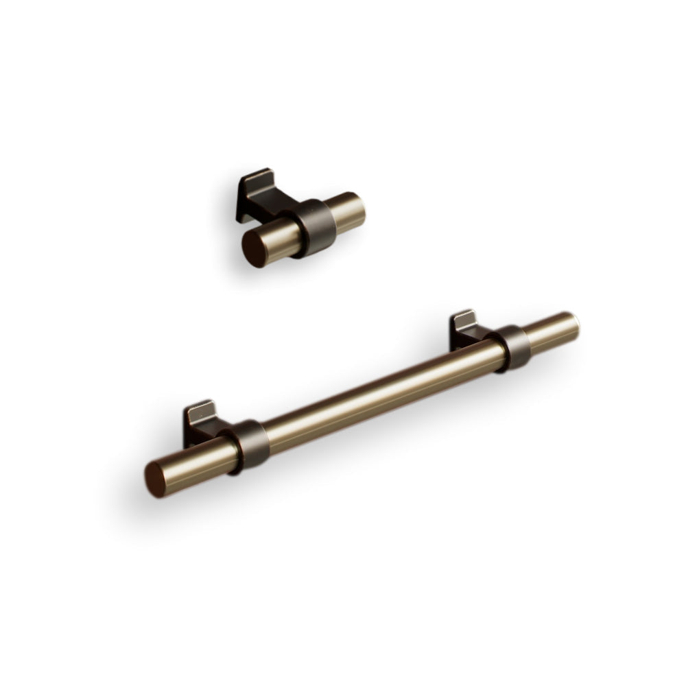 Brushed Bronze "Bond" T-Bar Dual Finish Knob and Pulls - Forge Hardware Studio