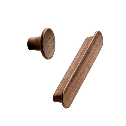 Lacquered Walnut Wood "Tuba" Cabinet Knob and Drawer Pulls - Euro • Knobs