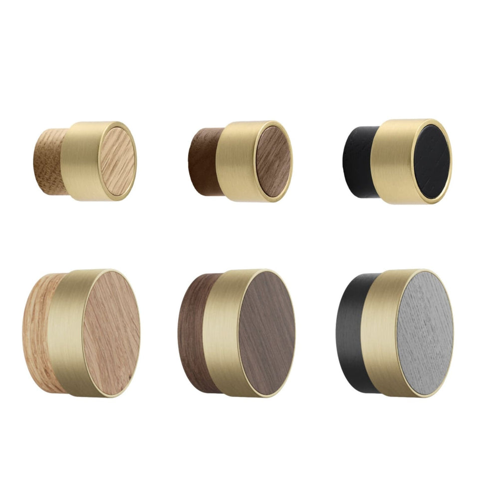 Oak, Walnut, Black and Brass "Radio"  Round Cabinet Knobs - Forge Hardware Studio