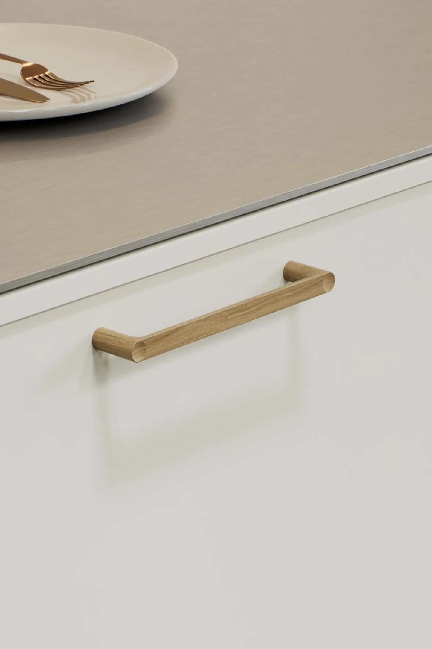 Oak Lacquered Wood "Punto" Cabinet Knob and Drawer Pulls