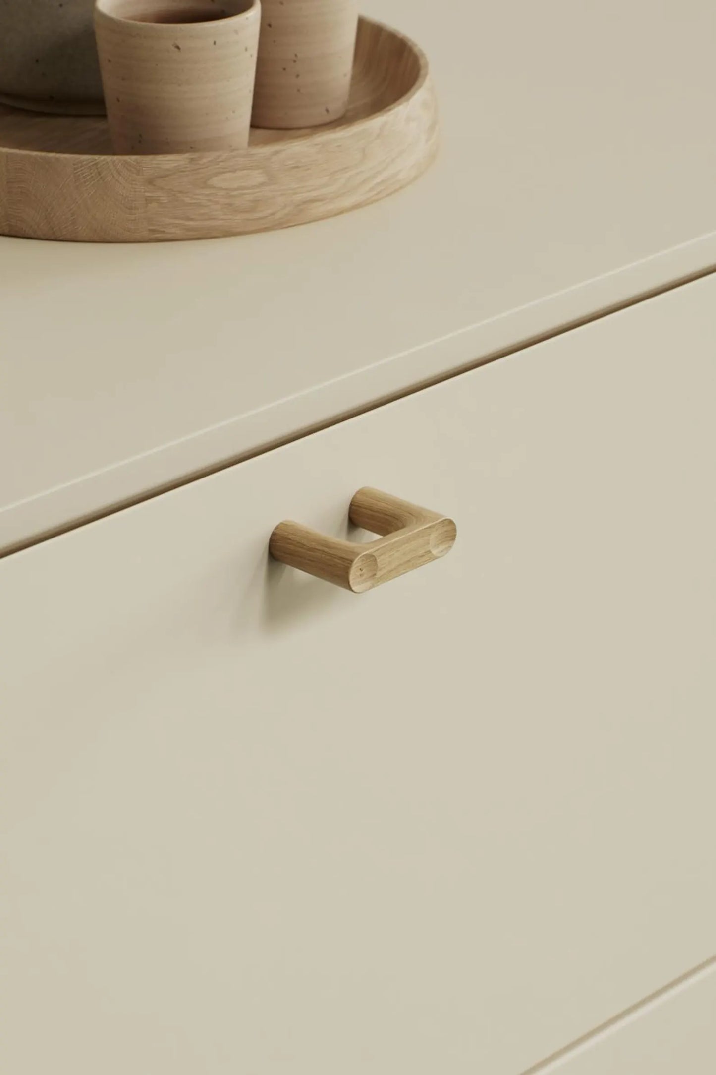 Oak Lacquered Wood "Punto" Cabinet Knob and Drawer Pulls