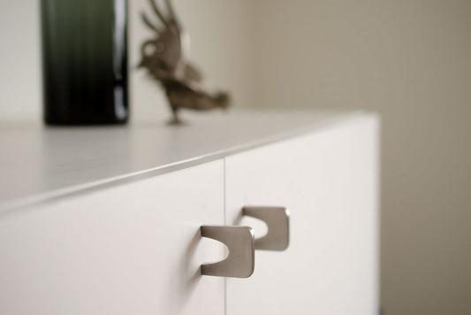 Brushed Stainless Steel "Echo" Cabinet Knobs and Drawer Pulls - Euro • Knobs