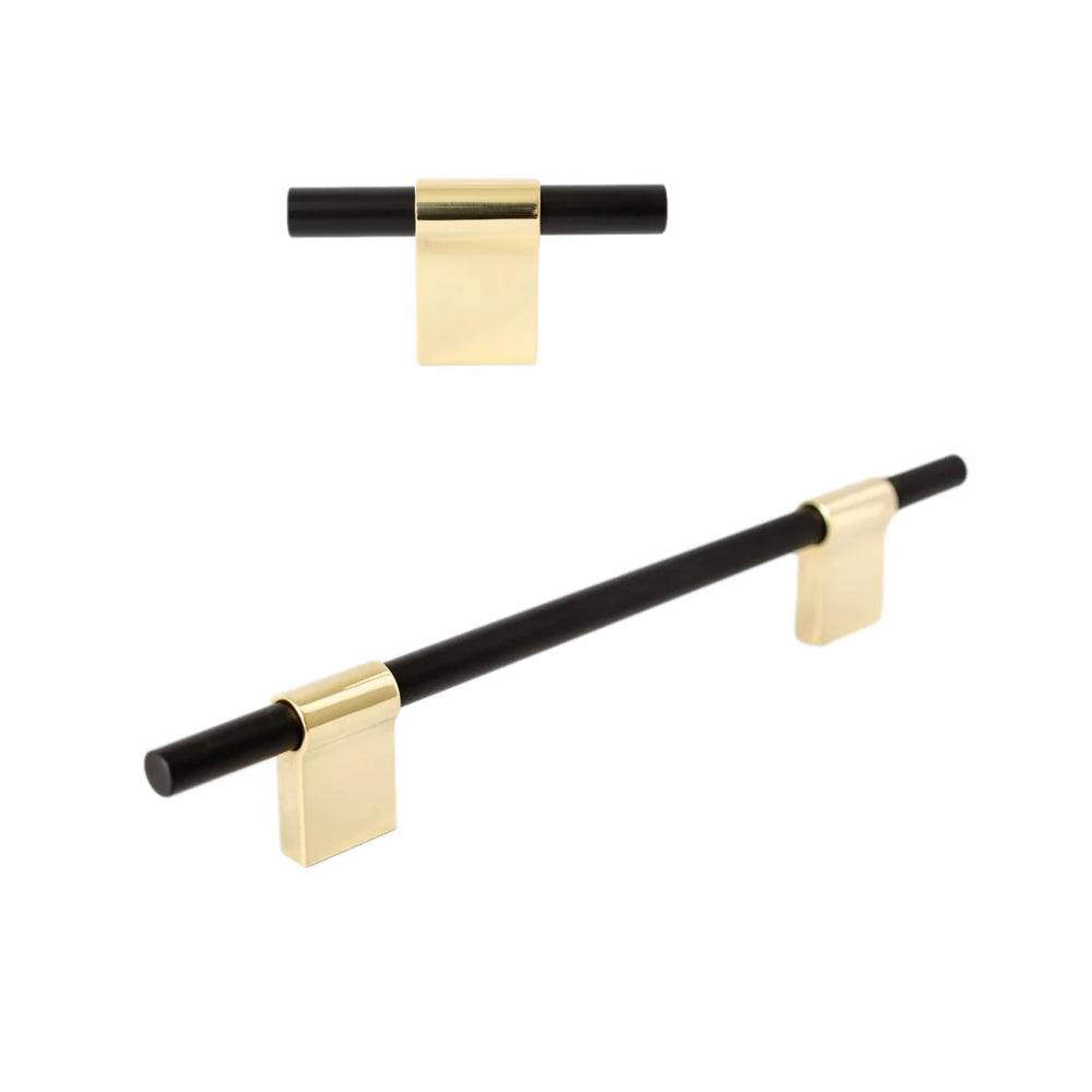 T-Bar "Line" Black and Brass Drawer Pulls Cabinet Hardware - Euro • Knobs