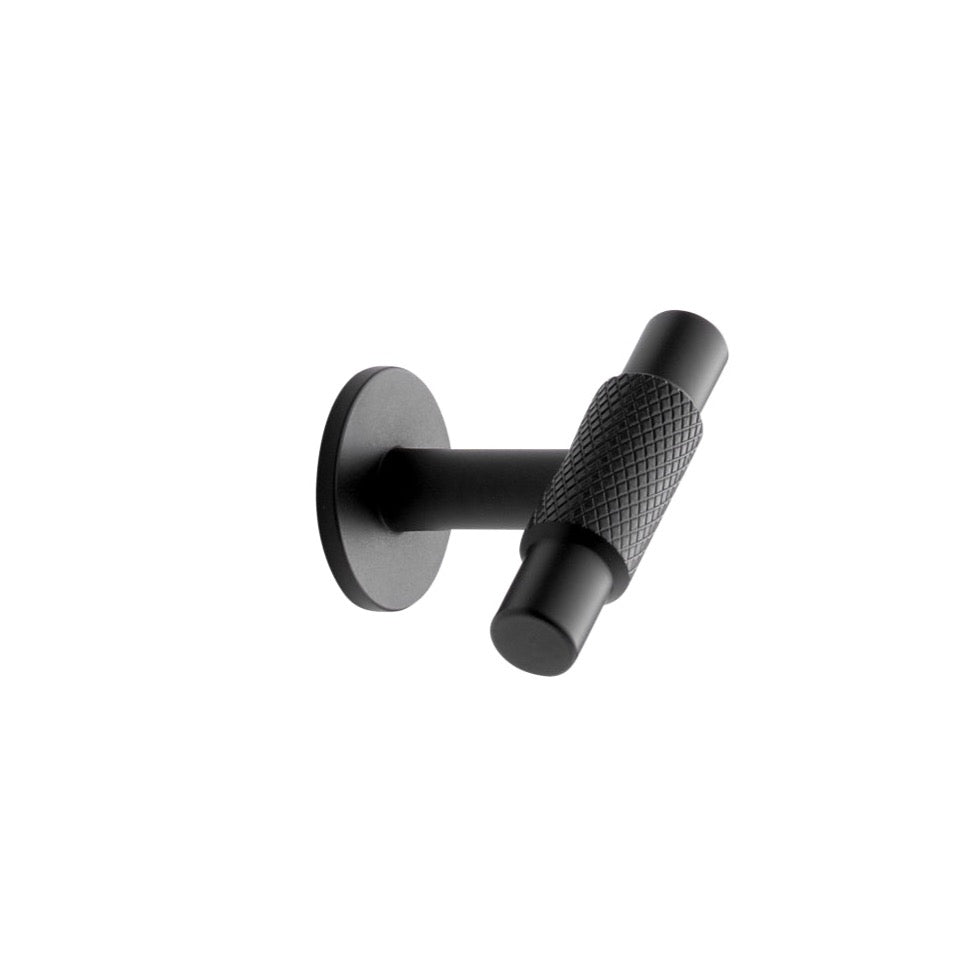 Knurled Backplate "Manor" Matte Black Cabinet Knobs and Drawer Pulls - Euro • Knobs