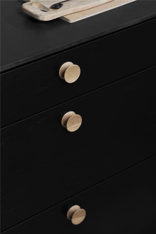 Round Wood "Pulley" Lacquered Oak Cabinet Knob - Euro • Knobs