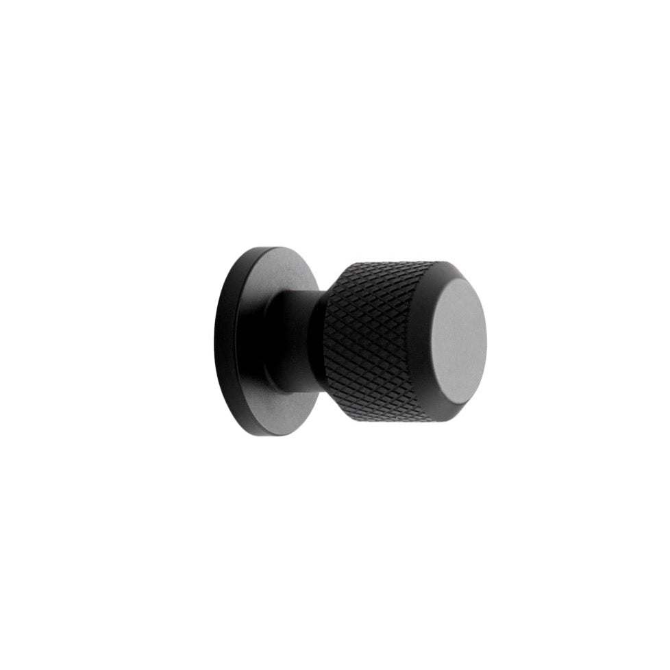 Knurled Backplate "Manor" Matte Black Cabinet Knobs and Drawer Pulls - Euro • Knobs