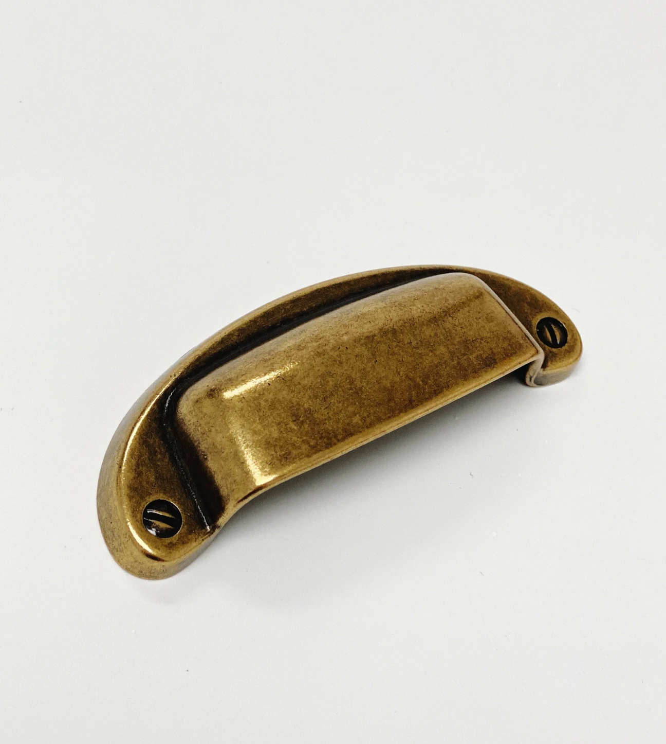 Drawer Cup Pull "Capri" in Antique Brass - Brass Cabinet Hardware - Euro • Knobs