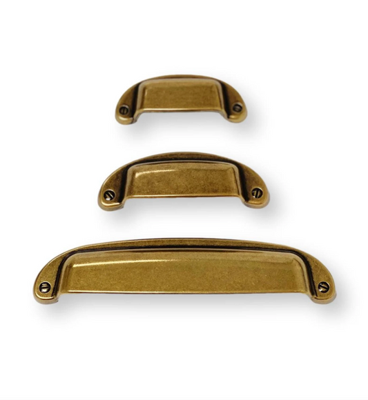 Drawer Cup Pull "Capri" in Antique Brass - Brass Cabinet Hardware - Euro • Knobs