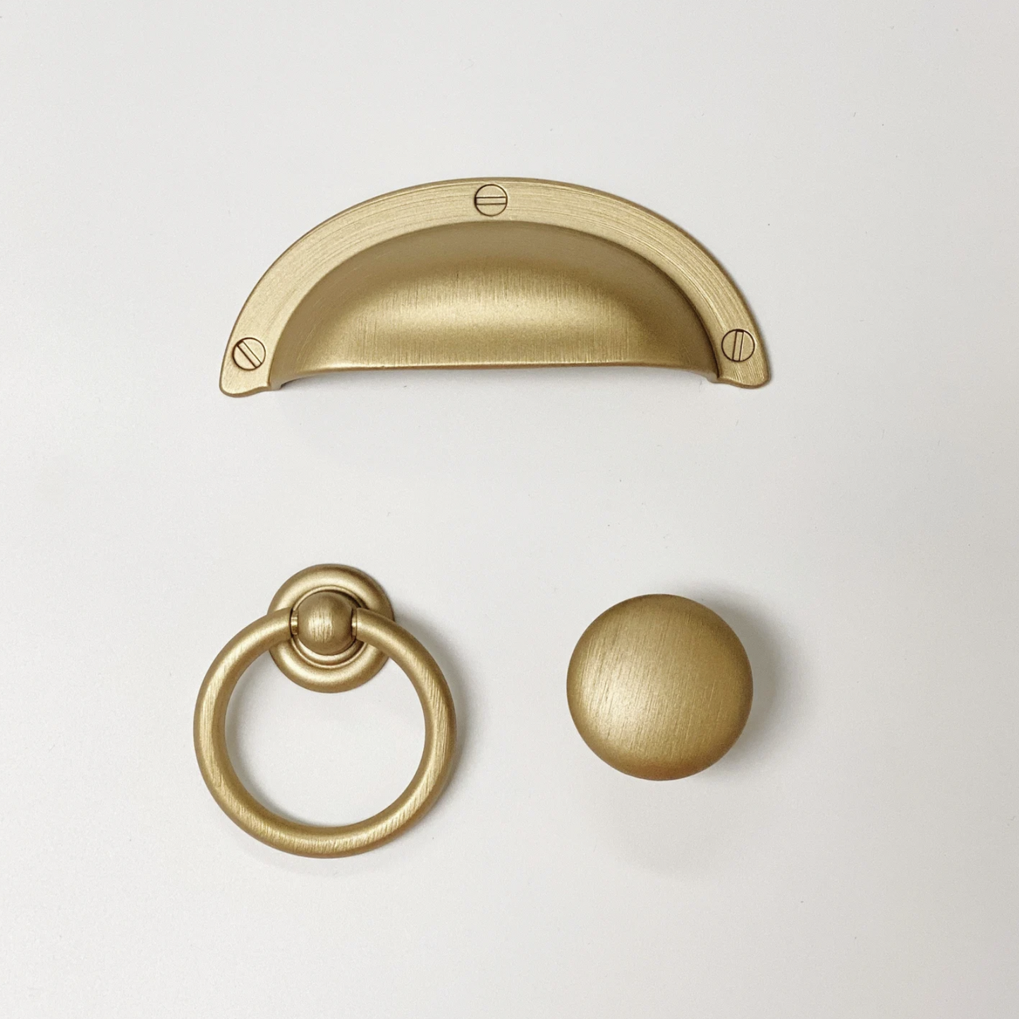 Capri Brushed Gold Cup Drawer Pull, Ring Pull or Round Cabinet Knob - Euro • Knobs