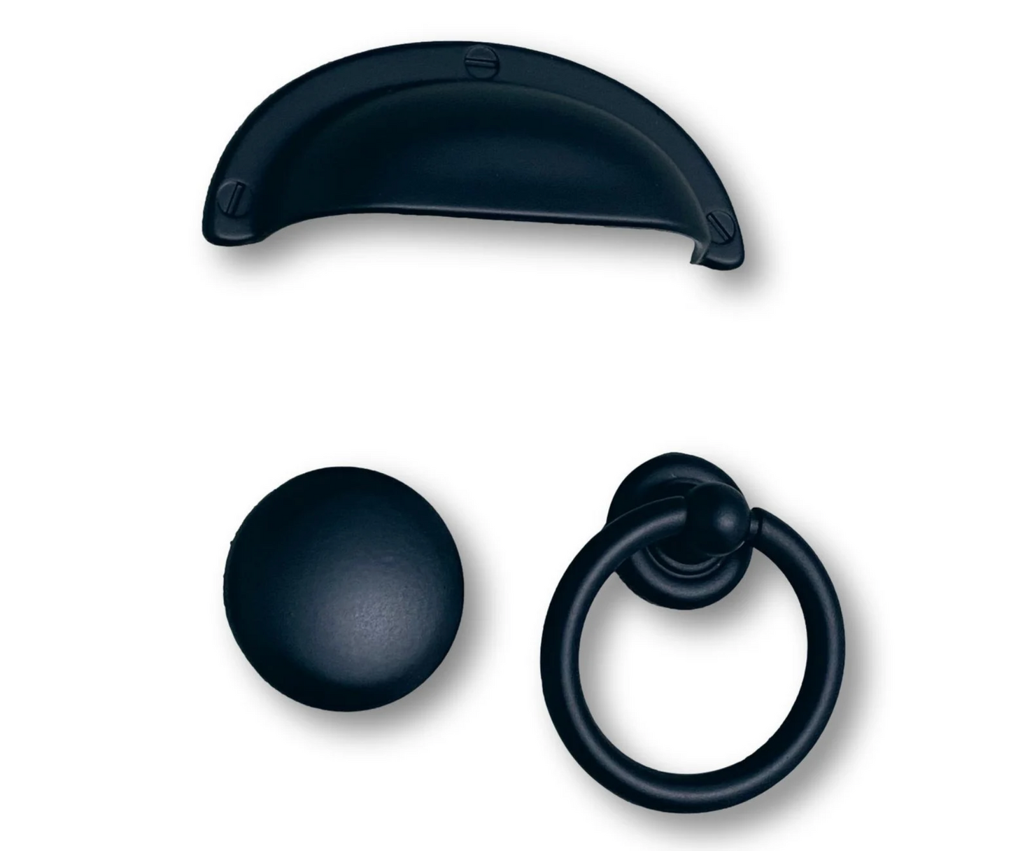 Matte Black "Capri" Cup Drawer Ring Pull and Knob - Euro • Knobs