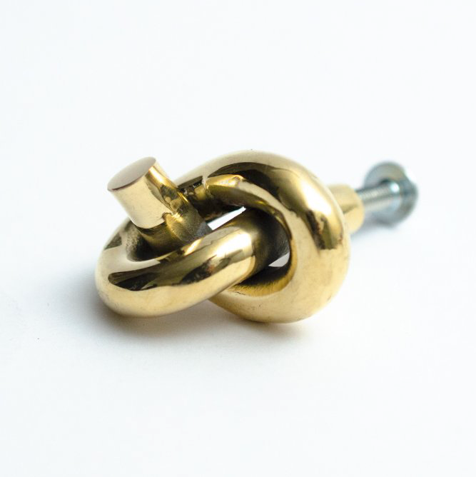 Polished Unlacquered Brass "Knot" Cabinet Knob and Hook - Euro • Knobs