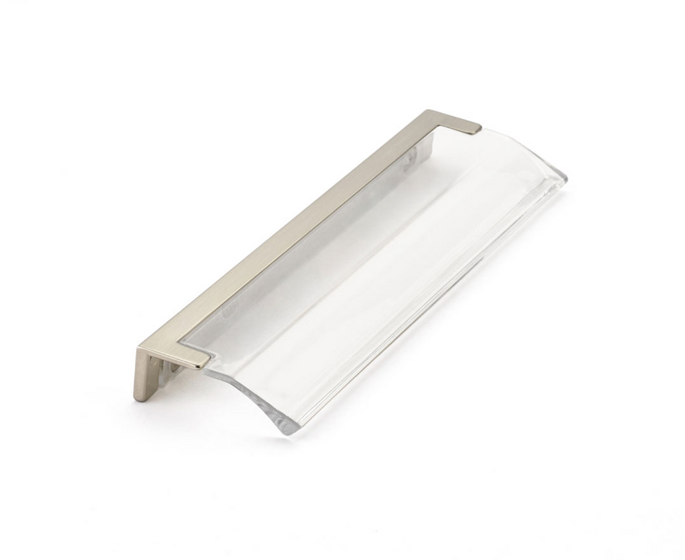 Satin Nickel "Ponce" Clear Glass Edge Drawer Pull - Industry Hardware