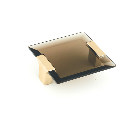 Satin Brass "Ponce" Smoked Glass Cabinet Knob and Drawer Pulls - Industry Hardware