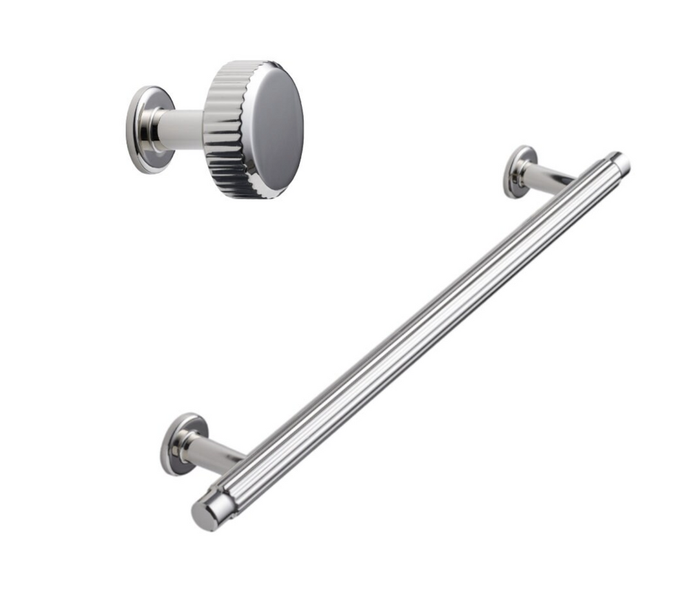 Polished Nickel "Villa" Cabinet Knobs and Pulls | Fluted Cabinet Hardware - Forge Hardware Studio