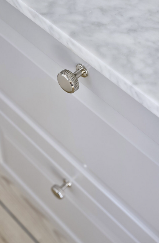 Polished Nickel "Villa" Cabinet Knobs and Pulls | Fluted Cabinet Hardware - Forge Hardware Studio