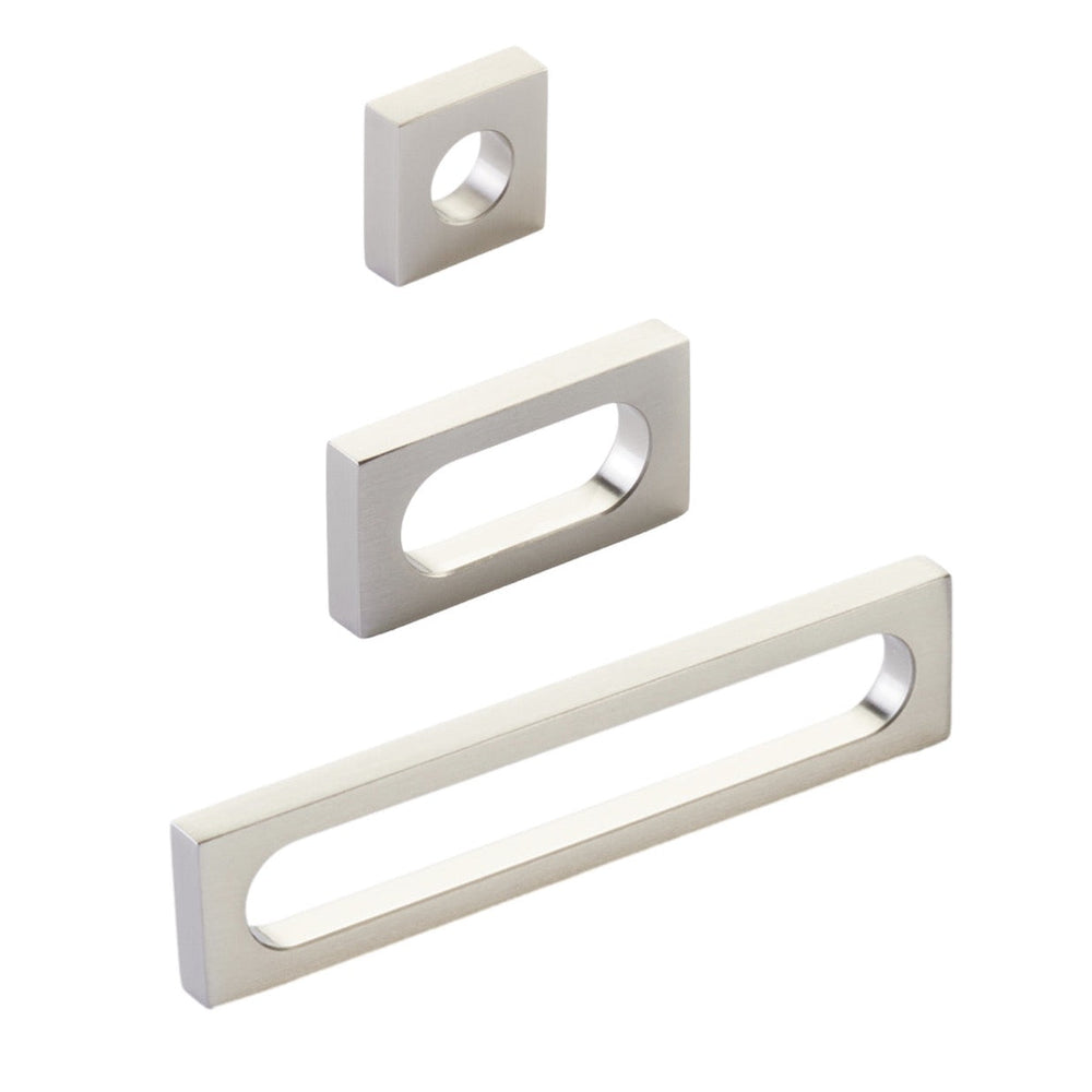 Brushed Nickel "Loop" Square Drawer Pulls and Cabinet Knobs - Euro • Knobs