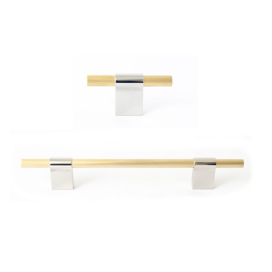 T-Bar "Line" Brushed Brass and Polished Nickel Drawer Pulls Cabinet Hardware - Euro • Knobs