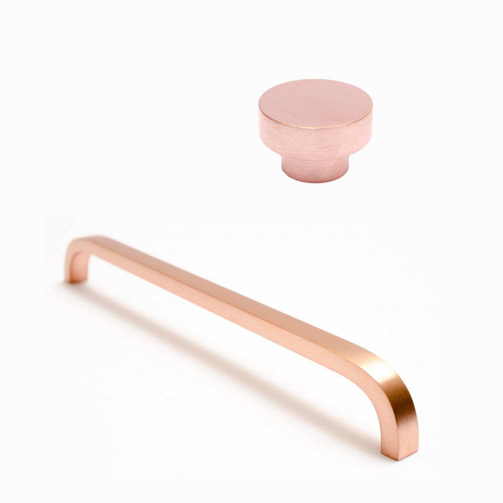 Long "Curve" Brushed Copper Cabinet Drawer Pulls and Closet Handles - Euro • Knobs