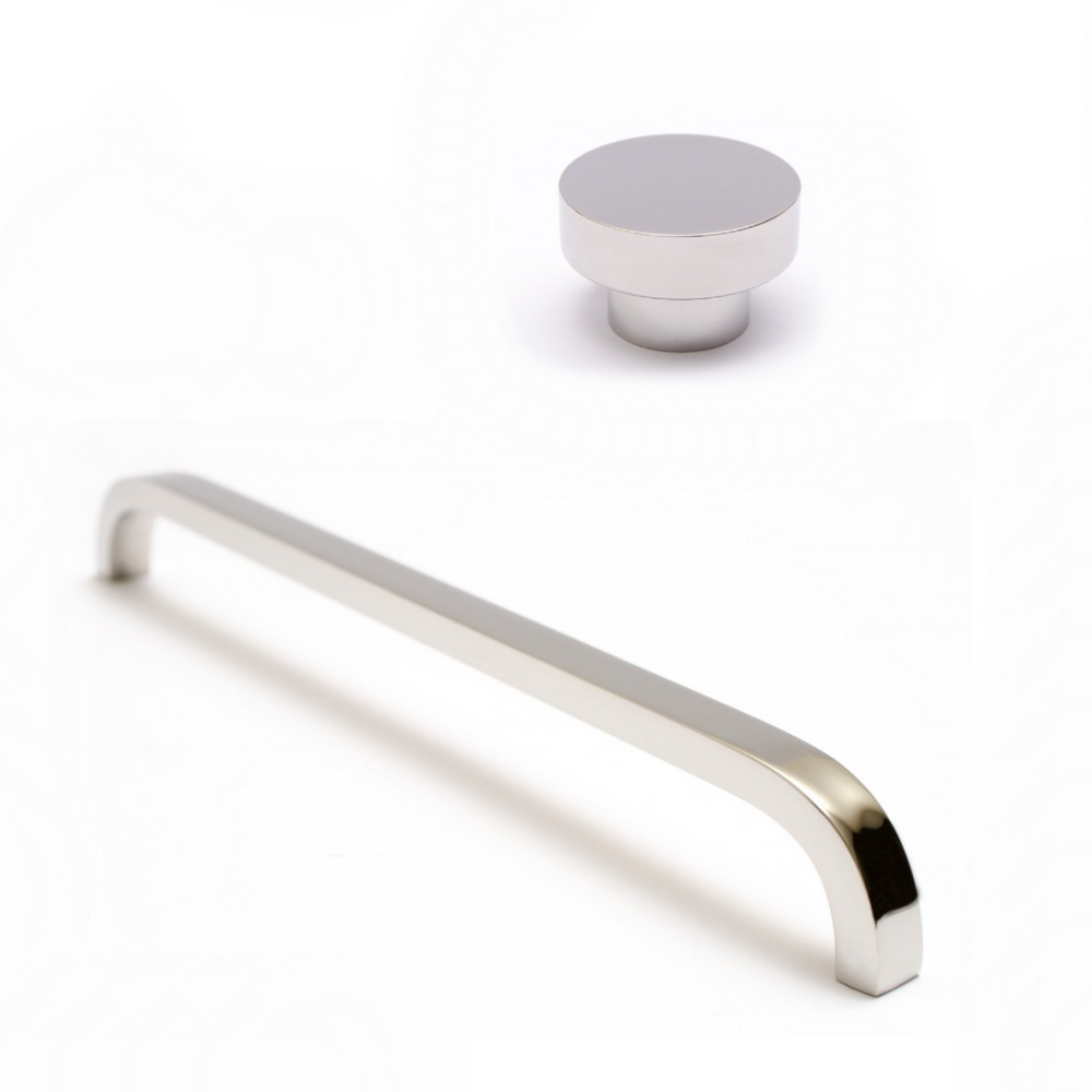 Polished Nickel "Curve" Cabinet Drawer Pulls and Cabinet Knob - Euro • Knobs