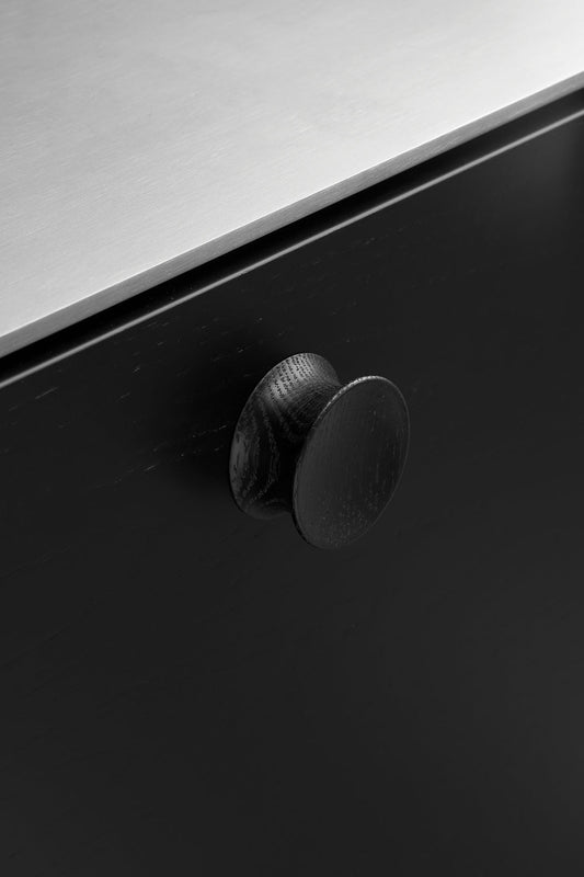 Round Wood "Pulley" Lacquered Black Cabinet Knob - Euro • Knobs