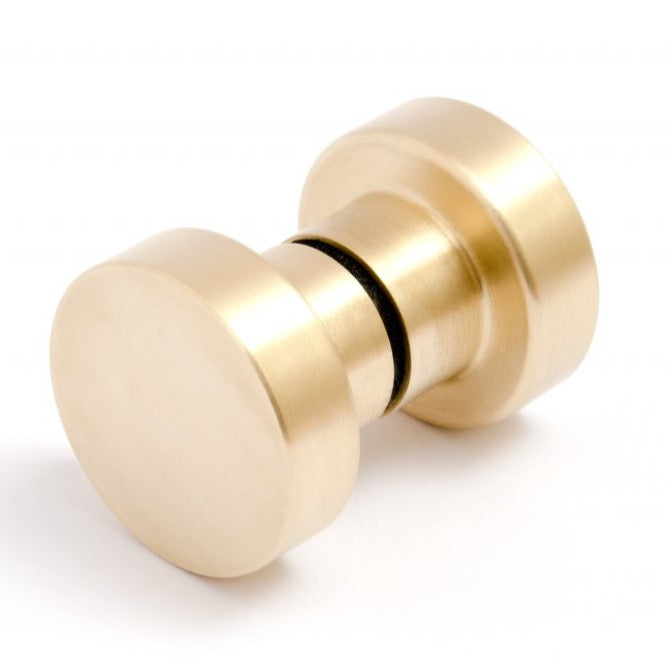 Glass Shower "Spot" Round Brushed Brass Back to Back Door Knob - Euro • Knobs