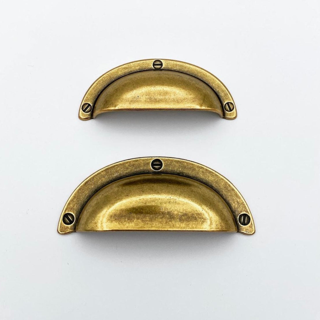 Cup Drawer Pulls "Amalfi" in Antique Brass - Euro • Knobs