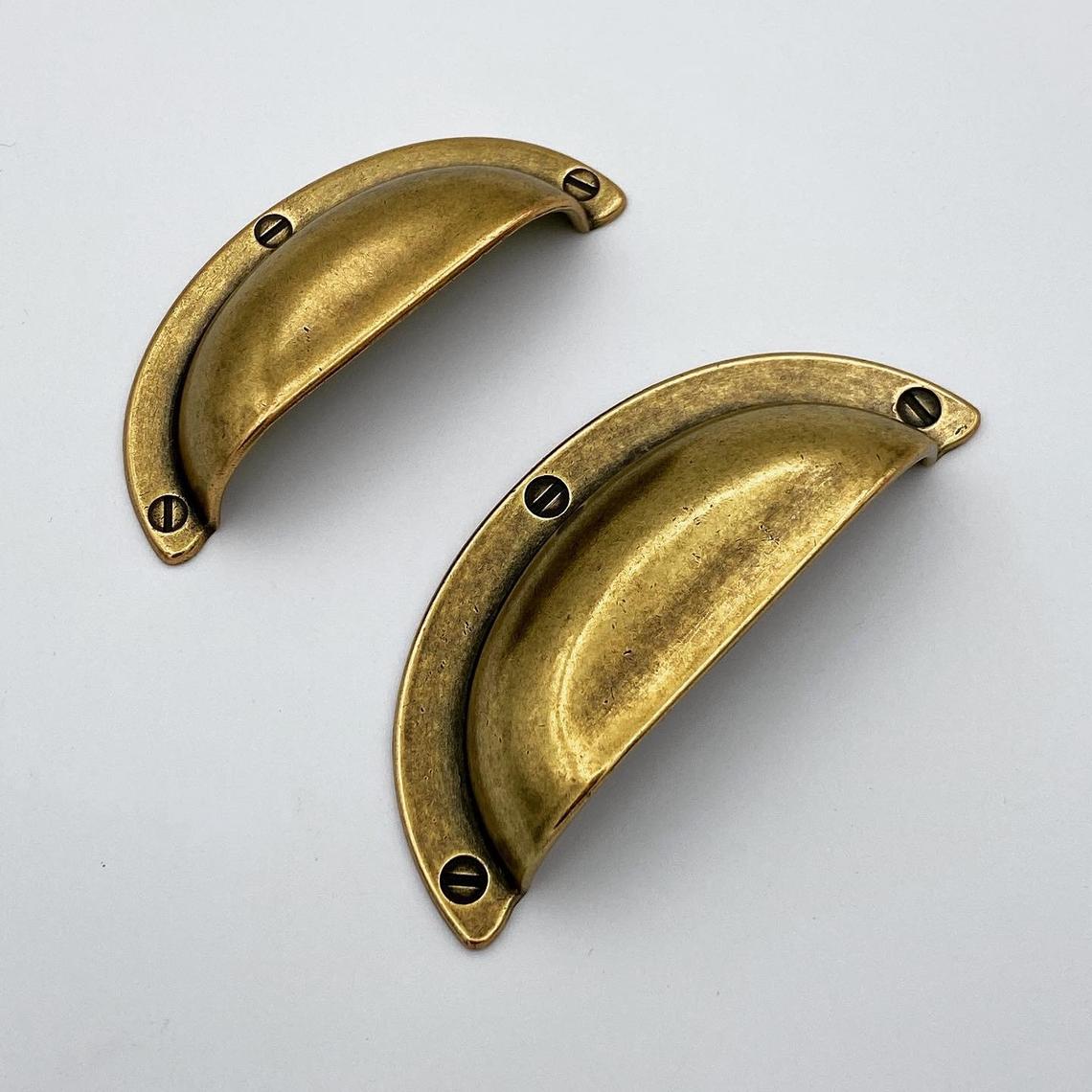 Cup Drawer Pulls "Amalfi" in Antique Brass - Euro • Knobs