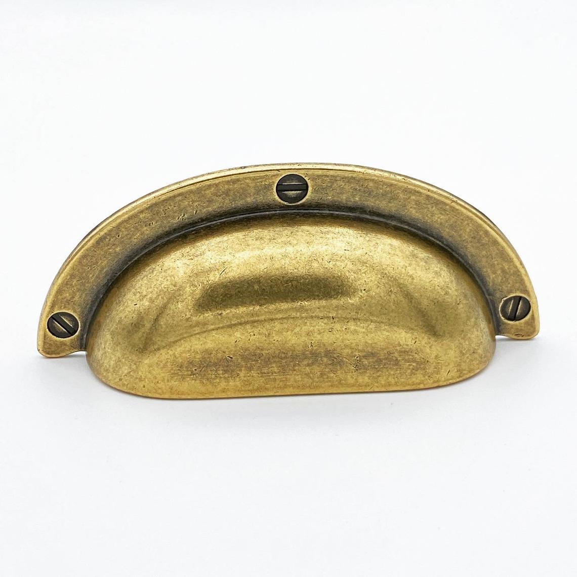 Cup Drawer Pulls "Amalfi" in Antique Brass - Euro • Knobs