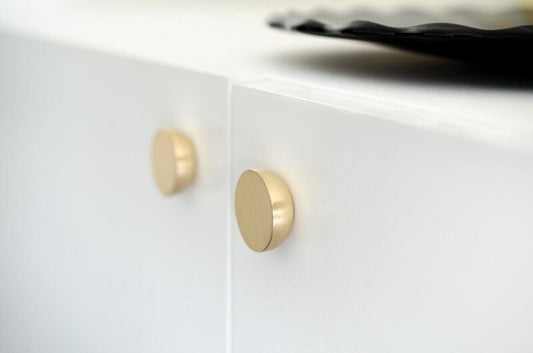 Unlacquered Brushed Brass "Bowl" Modern Round Cabinet Knob - Euro • Knobs