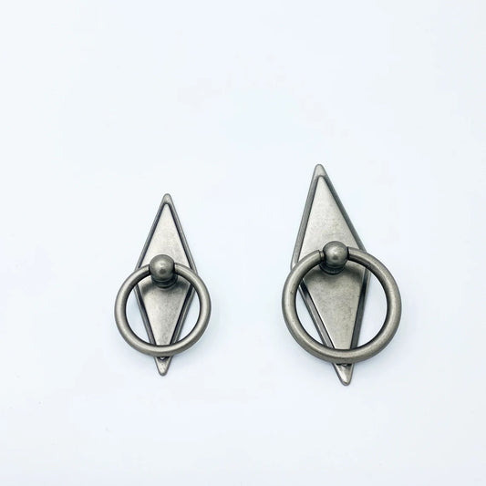 Rhombus "Ella" Antique Silver Ring Drawer Pulls with Backplate - Euro • Knobs