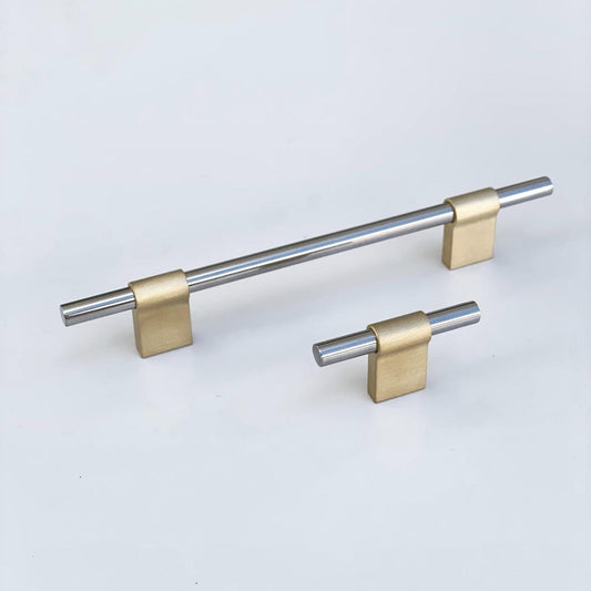 T-Bar "Line" Brushed Brass and Polished Nickel Drawer Pulls Cabinet Hardware - Euro • Knobs