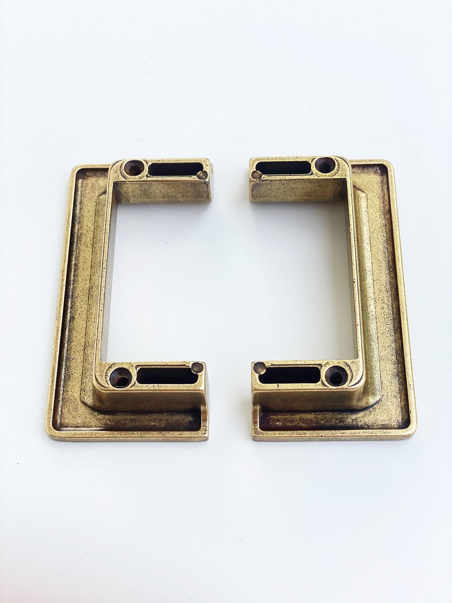 Soho Aged Brass Half-Square Drawer Handles - Forge Hardware Studio