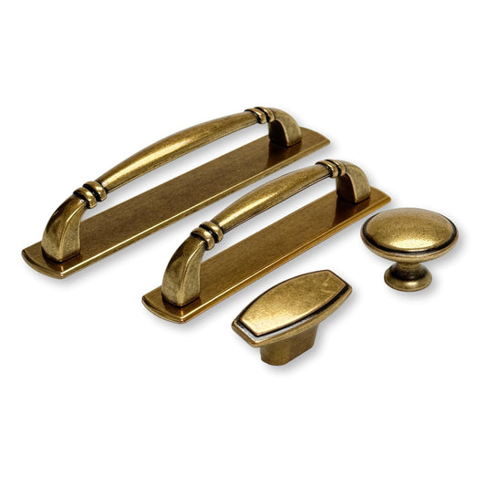 Backplate Antique Brass "Portofino" Drawer Pull and Knob - Euro • Knobs