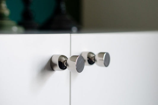 Polished Nickel "Double Cup" Cabinet Knob and Wall Hook - Euro • Knobs