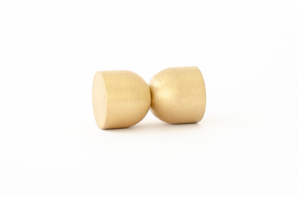 Unlacquered Brushed Brass "Double Cup" Cabinet Knob and Wall Hook - Euro • Knobs