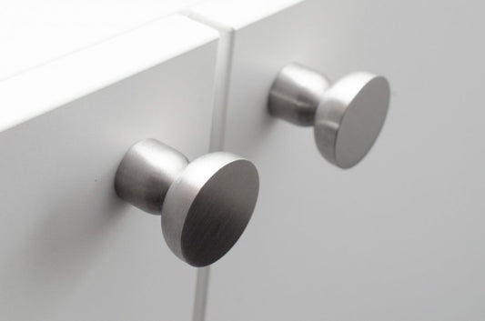 Brushed Nickel "Raised Bowl" Round Cabinet Knob and Hook - Euro • Knobs