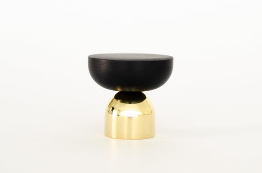 Brass and Black "Raised Bowl" Round Cabinet Knob and Hook - Euro • Knobs