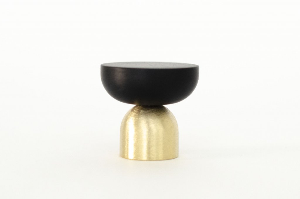 Brass and Black "Raised Bowl" Round Cabinet Knob and Hook - Euro • Knobs