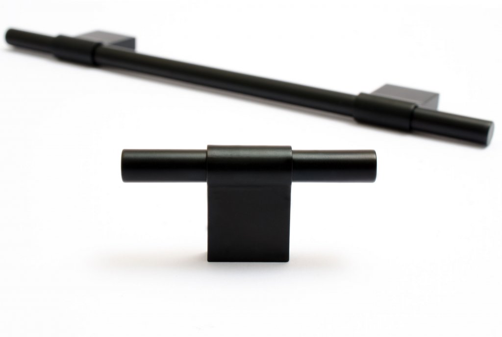 Line Matte Black Cabinet Knobs and Drawer Pulls - Euro • Knobs