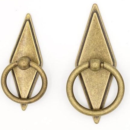 Rhombus "Ella" Antique Bronze Ring Drawer Pulls with Backplate - Euro • Knobs