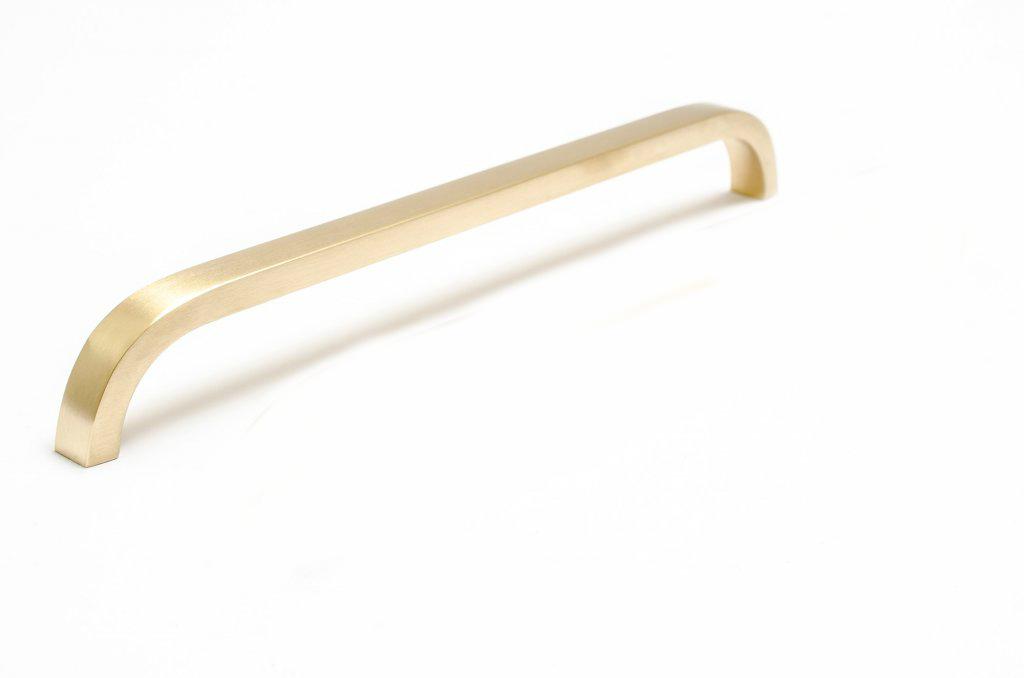 Long "Curve" Brushed Brass Unlacquered Cabinet Drawer Pulls and Closet Handles - Euro • Knobs